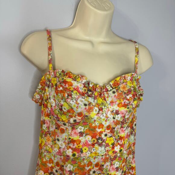 Anthropologie Hutch Bustier Sweetheart Midi Dress Floral Ruffle Orange Women's S - Picture 15 of 15